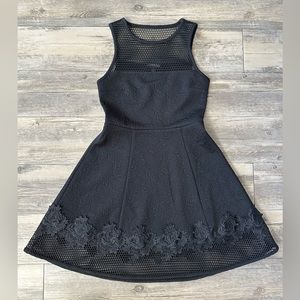 Express Black Floral Fishnet Mesh Embossed cocktail party Dress Women’s size S